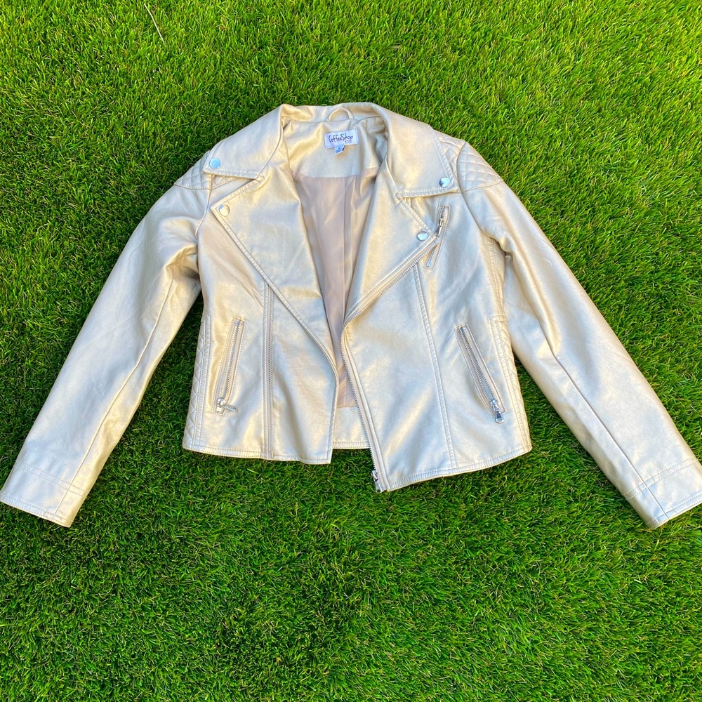 GIRLS GOLD. FAUX LEATHER JACKET
